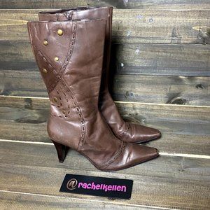 Bandolino Brown/Gold Studded Mid Calf Boots Size 8